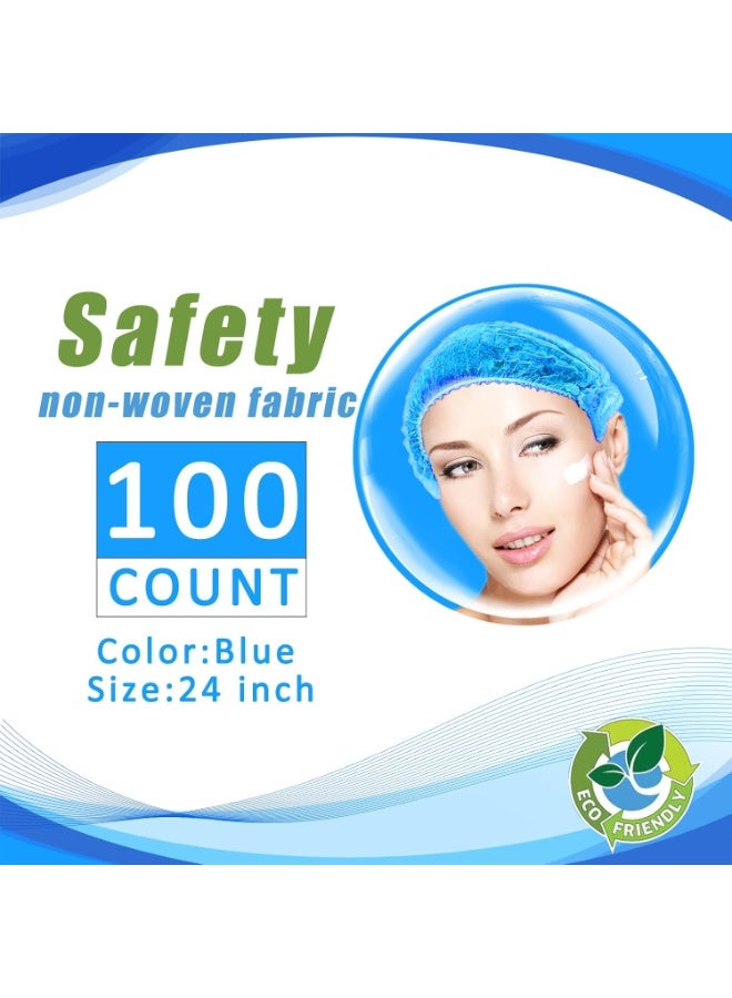 100 قبعات فلوفية القابلة للتصرف ، شبكة شعر 24 بوصة ، غطاء غبار مرن ، مناسب لتناول الطعام ، صالون ، سبا ، غطاء أعلى المطبخ (أزرق) - Image 4